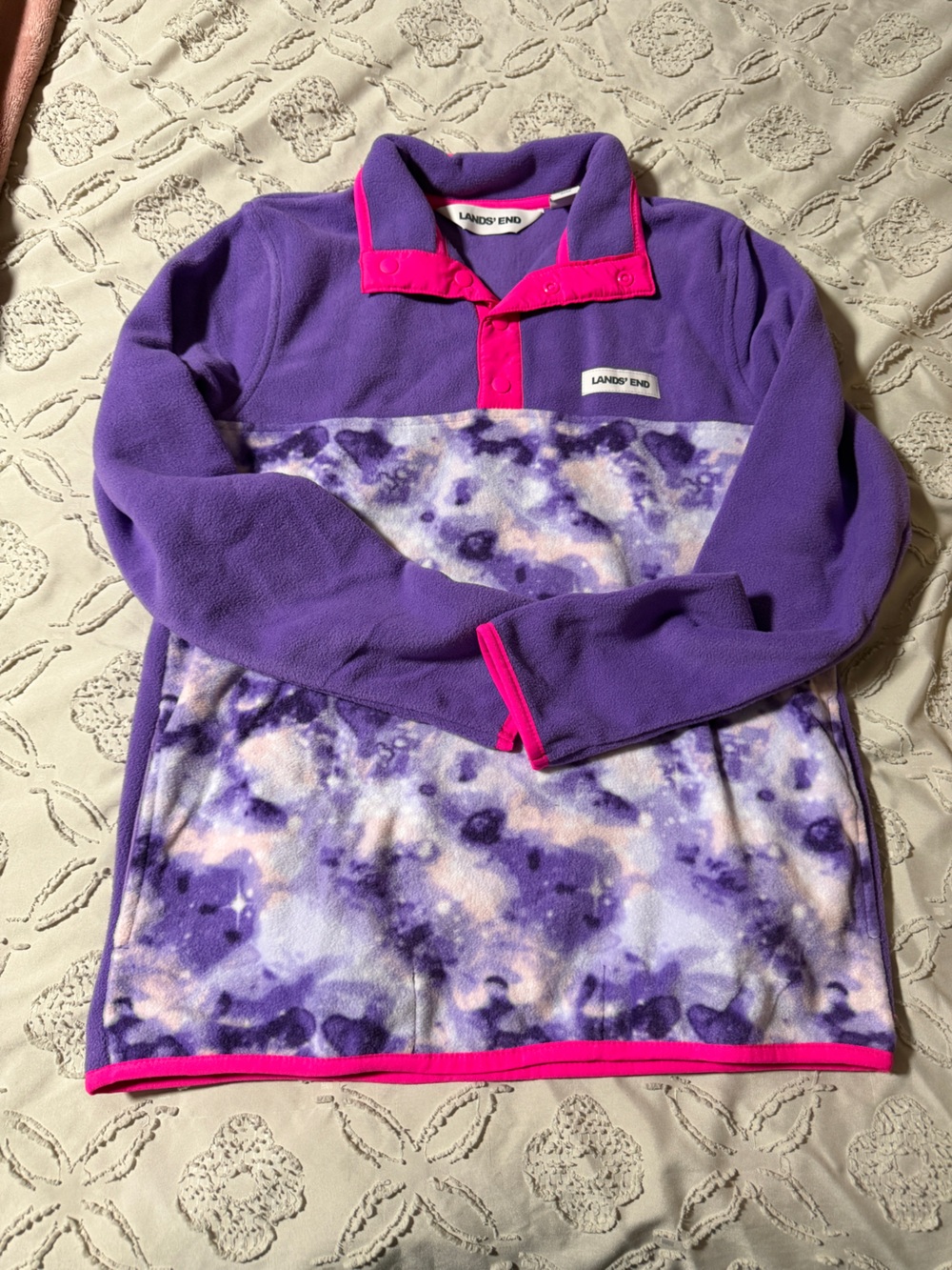 Lands' End Purple Fleece Pullover with Hot Pink Trim
